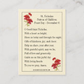 クリスマスヴィンテージ聖ニコラス祈りの言葉カード 名刺 (裏面)