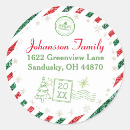 クリスマスヴィンテージ航空便のグリッターアドレス ラウンドシール