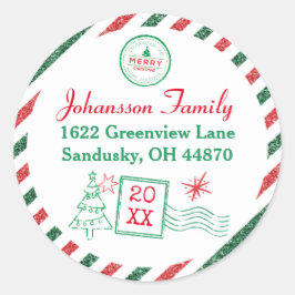 クリスマスヴィンテージ航空便のグリッターアドレス ラウンドシール