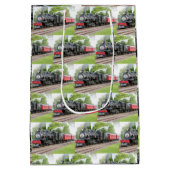 クリスマスヴィンテージ蒸気機関列車の赤パターン ミディアムペーパーバッグ (裏面)