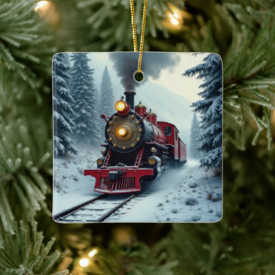 クリスマスヴィンテージ蒸気機関車 セラミックオーナメント