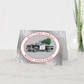 クリスマスヴィンテージ警察の車の家族の名前シルバー シーズンカード (正面)