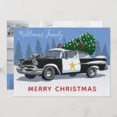 クリスマスヴィンテージ警察の車の木のモノグラム写真 シーズンカード (正面/裏面)