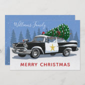クリスマスヴィンテージ警察車ツリーモノグラム シーズンカード (正面/裏面)