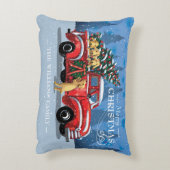 クリスマスヴィンテージ赤いトラックと犬の家族の名前 アクセントクッション (裏面(縦))