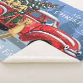 クリスマスヴィンテージ赤いトラックと犬の家族の名前 シェルパブランケット (3/4)