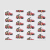 クリスマスヴィンテージ赤いトラックの犬の上に白い雪 薄葉紙 (正面)