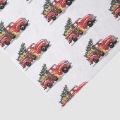 クリスマスヴィンテージ赤いトラックの犬の上に白い雪 薄葉紙 (詳細)