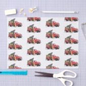 クリスマスヴィンテージ赤いトラックの犬の上に白い雪 薄葉紙 (クラフト)