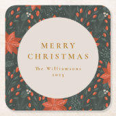 クリスマスヴィンテージ赤い植物緑カスタム園 スクエアペーパーコースター (正面)