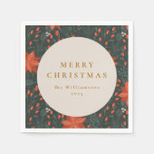 クリスマスヴィンテージ赤い植物緑カスタム園 スタンダードカクテルナプキン (正面)