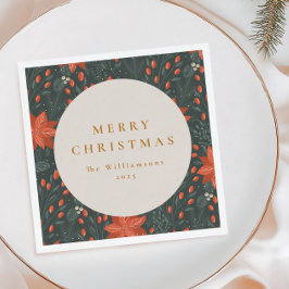 クリスマスヴィンテージ赤い植物緑カスタム園 スタンダードカクテルナプキン