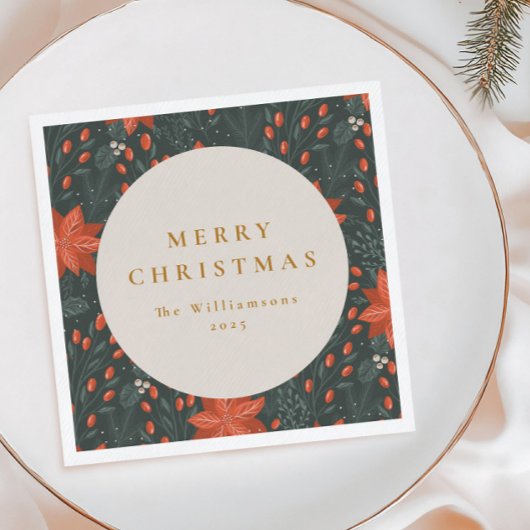 クリスマスヴィンテージ赤い植物緑カスタム園 スタンダードカクテルナプキン