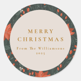 クリスマスヴィンテージ赤い植物緑カスタム園 ラウンドシール