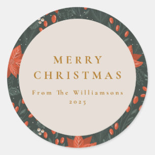 クリスマスヴィンテージ赤い植物緑カスタム園 ラウンドシール