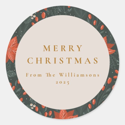 クリスマスヴィンテージ赤い植物緑カスタム園 ラウンドシール (正面)