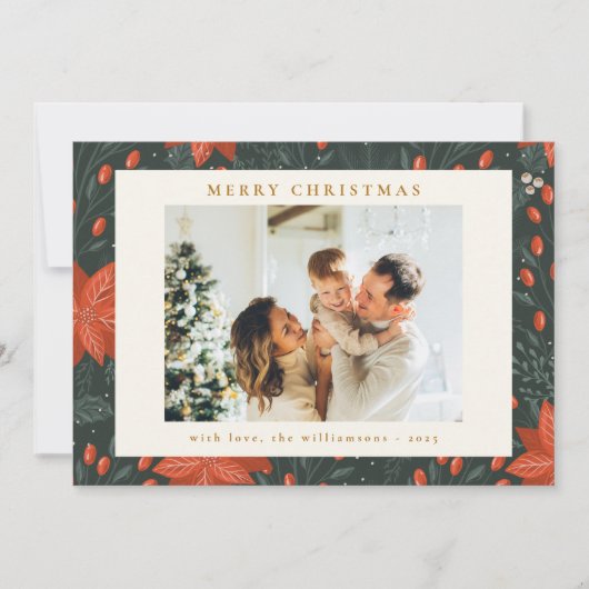 クリスマスヴィンテージ赤い植物緑2枚の写真 シーズンカード (正面)