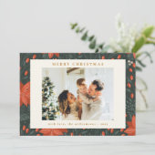 クリスマスヴィンテージ赤い植物緑2枚の写真 シーズンカード (スタンド正面)