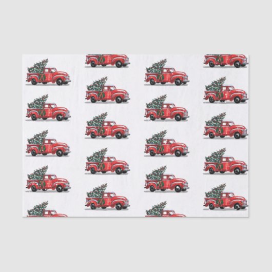 クリスマスヴィンテージ赤トラックの上に白い雪 薄葉紙 (正面)