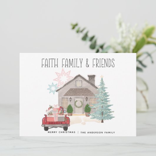 クリスマスヴィンテージ赤パーソナライズされたトラック国 シーズンカード (スタンド正面)