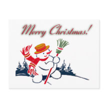 クリスマスヴィンテージ雪だるまはがき