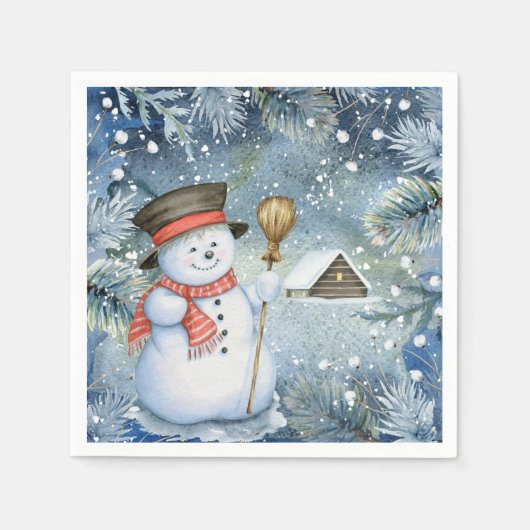 クリスマスヴィンテージ雪だるま スタンダードカクテルナプキン (正面)