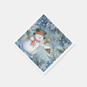 クリスマスヴィンテージ雪だるま スタンダードカクテルナプキン (角)