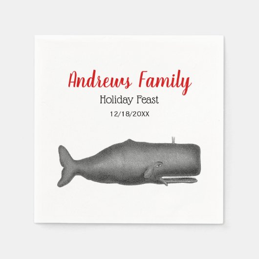 クリスマスヴィンテージ19世紀の様式化されたクジラ#1 N スタンダードカクテルナプキン (正面)