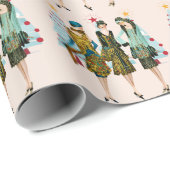 クリスマスヴィンテージ1930の女性クリスマスツリー ラッピングペーパー (ロールコーナー)