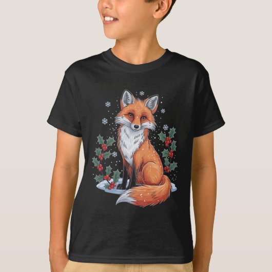 クリスマスヴィンテージ90sキツネウッドランドアニマルコテージ tシャツ (正面)