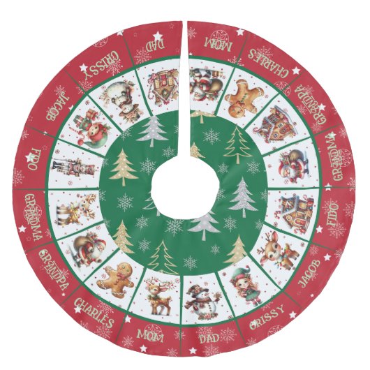 クリスマス一家 ブラッシュドポリエステルツリースカート (正面)