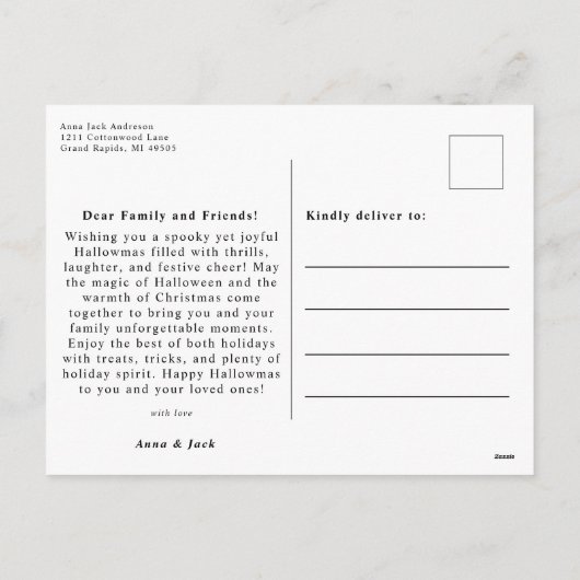 クリスマス不気味のハロマストレンドを魔女 シーズンポストカード (裏面)