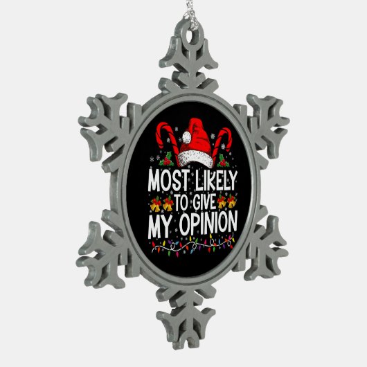 クリスマス与えには僕の意見だおもしろいろう スノーフレークピューターオーナメント (左)