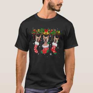 クリスマス中国のソックスのマンチにクリステッドおもしろい犬 Tシャツ