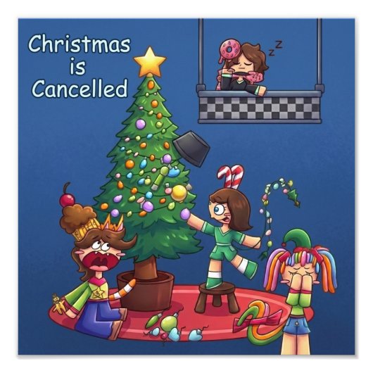 クリスマス中止おもしろチビキャラステッカー フォトプリント (正面)