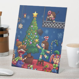 クリスマス中止おもしろチビキャラステッカー 台座サイン