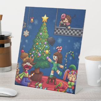 クリスマス中止おもしろチビキャラステッカー 台座サイン