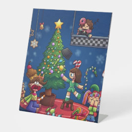 クリスマス中止おもしろチビキャラステッカー 台座サイン