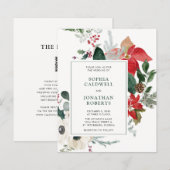 クリスマス予算 ポインセチア QRコード 結婚式招待状 (正面/裏面)