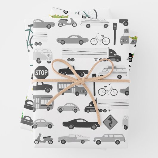 クリスマス交通車トラックバイク品種パック ラッピングペーパーシート (インサイチュ)