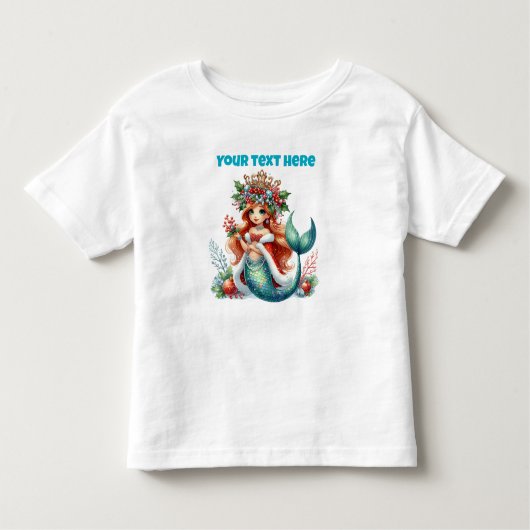 クリスマス人魚の幼児用Tシャツ - 編集可能なテキスト トドラーTシャツ (正面)