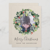 クリスマス付きメリークリスマスフォトカードリース シーズンカード (正面/裏面)