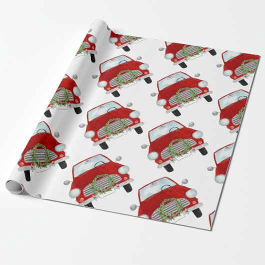 クリスマス付きレッドカーリースラッピング紙 ラッピングペーパー (アンロールド)