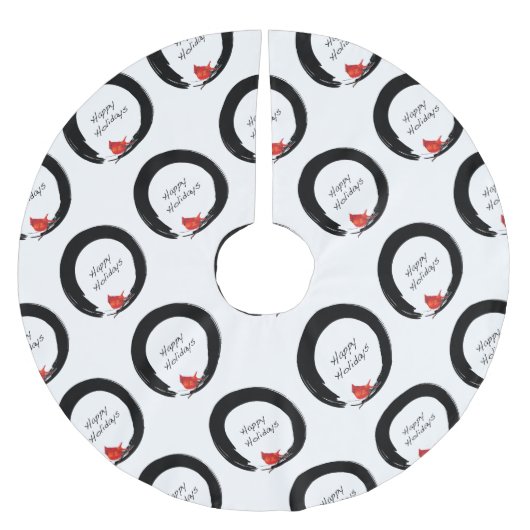 クリスマス付き禅サークル（鳥）ショウジョウコウカンチョウ ブラッシュドポリエステルツリースカート (正面)