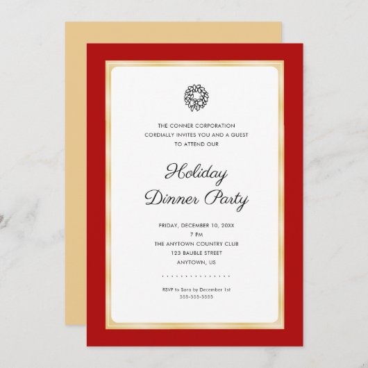 クリスマス企業のパーティー |赤と金ゴールド 招待状 (正面/裏面)