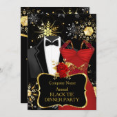 クリスマス企業のブラックタイディナーパーティー赤 招待状 (正面/裏面)
