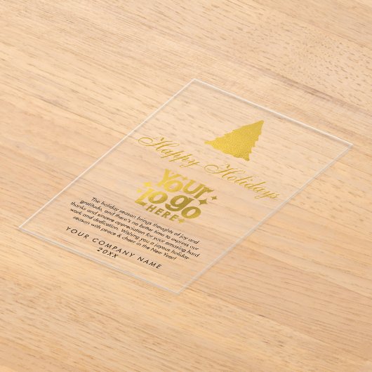 クリスマス企業の・ビジネス・ロゴ・ホリデー・金ゴールド アクリル招待状 (レイダウン)