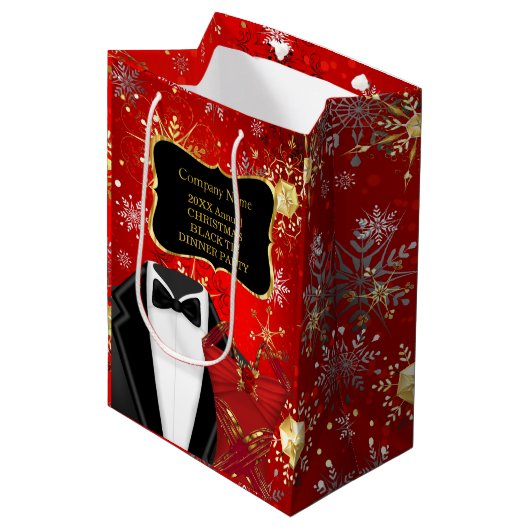 クリスマス企業ブラックタイのディナー・パーティ（赤） ミディアムペーパーバッグ (正面アングル)