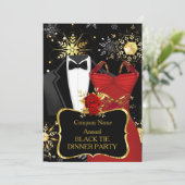 クリスマス企業ブラックタイのディナー・パーティ(赤) 招待状 (スタンド正面)