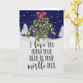 クリスマス休みは、私はあなたのヤドリギのパンが大好きおもしろいです カード (黄色い花)